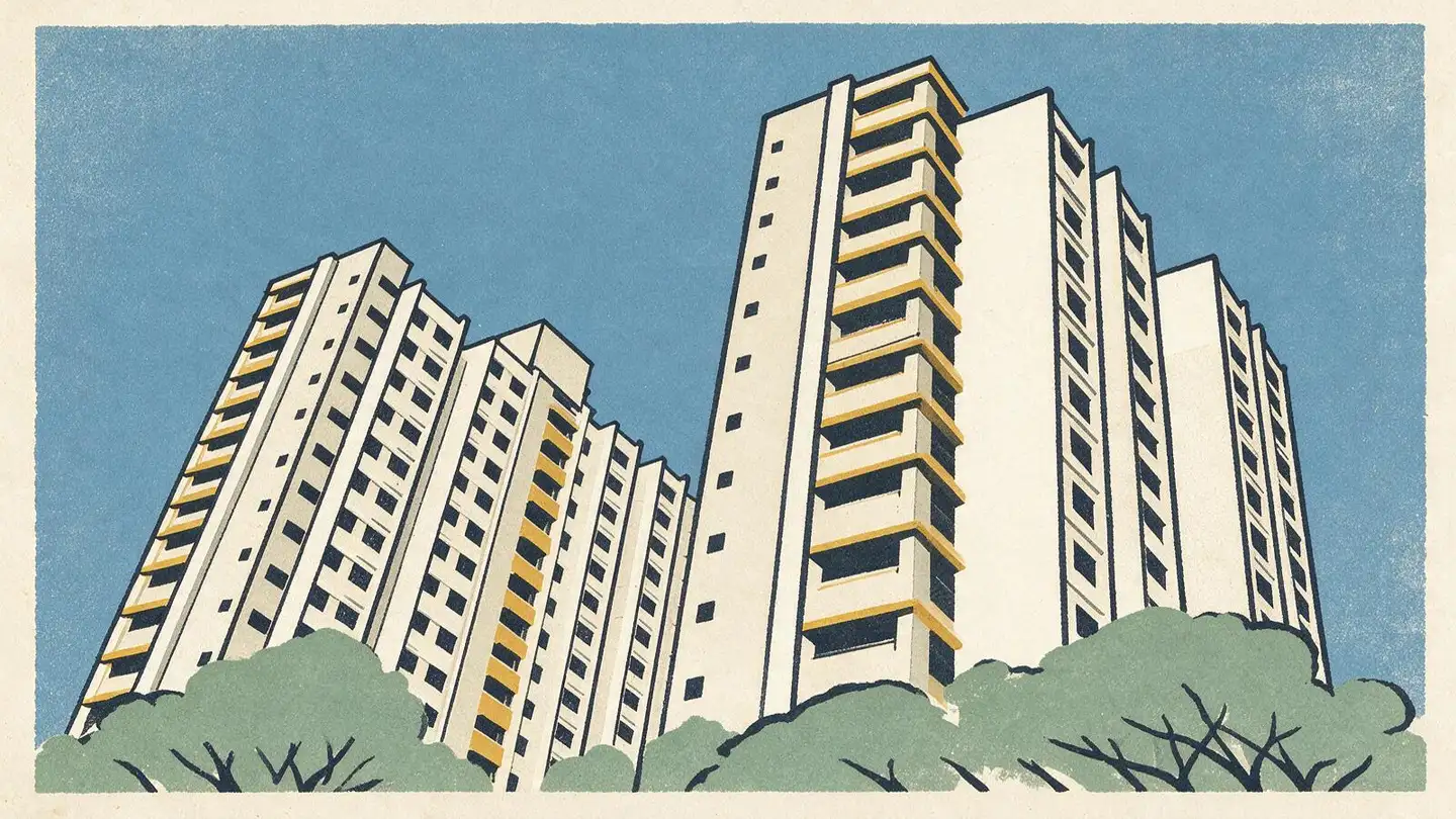 Illustration of residential streetscape around Pasir Panjang, Singapore