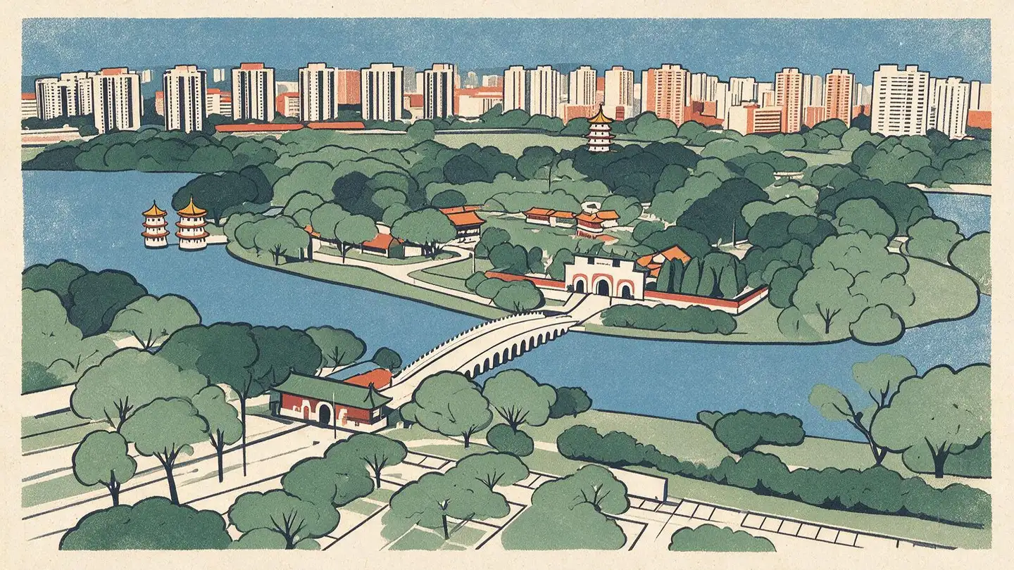 Illustration of residential streetscape around Jurong, Singapore