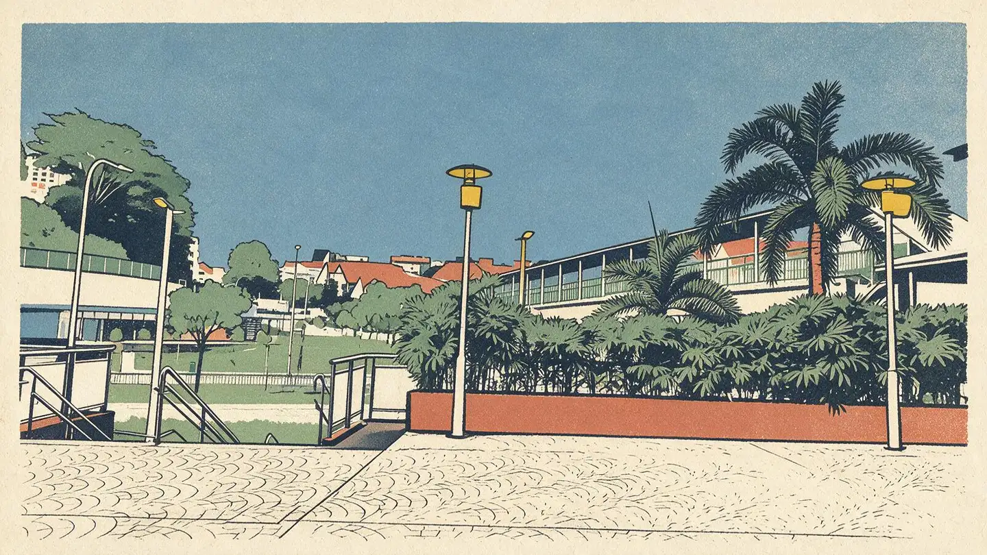 Illustration of residential streetscape around Upper Thomson, Singapore