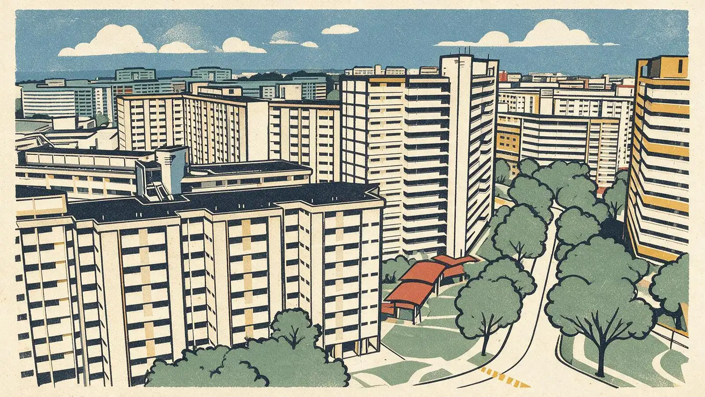 Illustration of residential streetscape around Yishun, Singapore