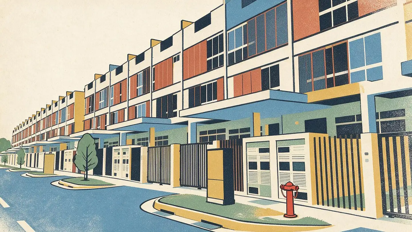 Illustration of residential streetscape around Seletar, Singapore