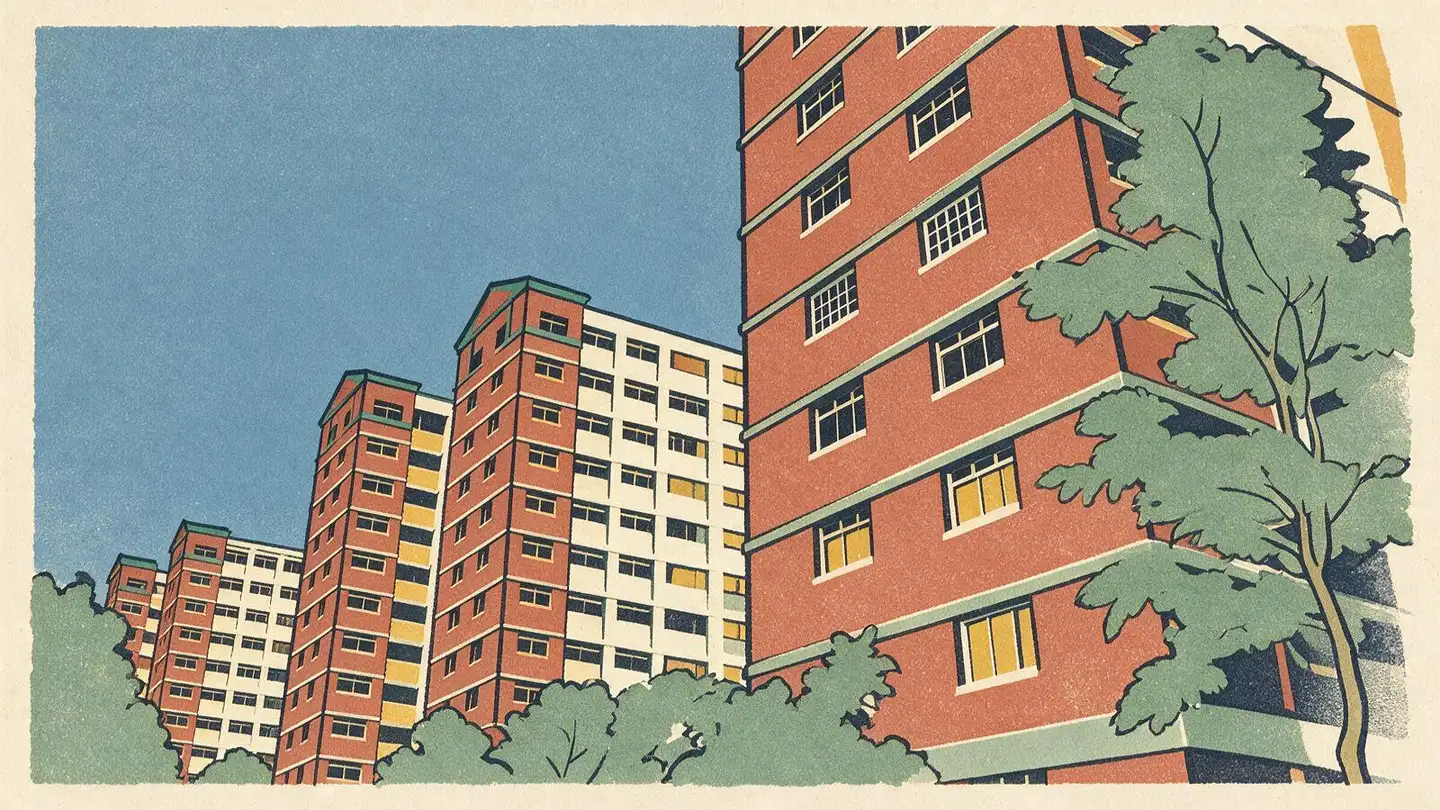 Illustration of HDB public housing blocks in Woodlands, Singapore