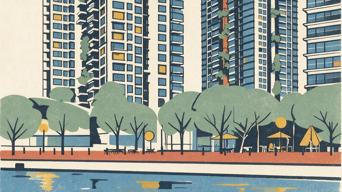 Illustration of the Rivergate condominium development on Robertson Quay, Singapore
