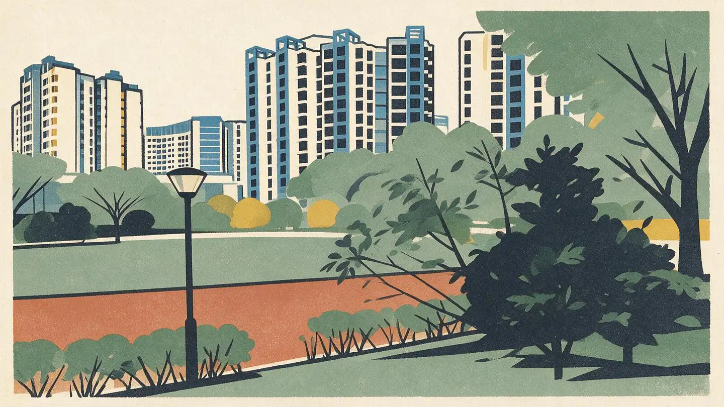 Illustration of HDB public housing blocks in Bukit Panjang, Singapore