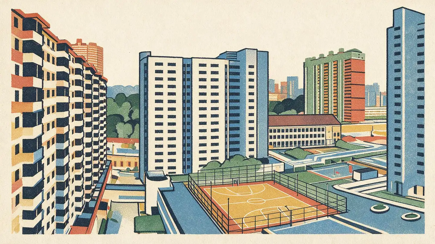 Illustration of HDB public housing blocks in Central Area, Singapore