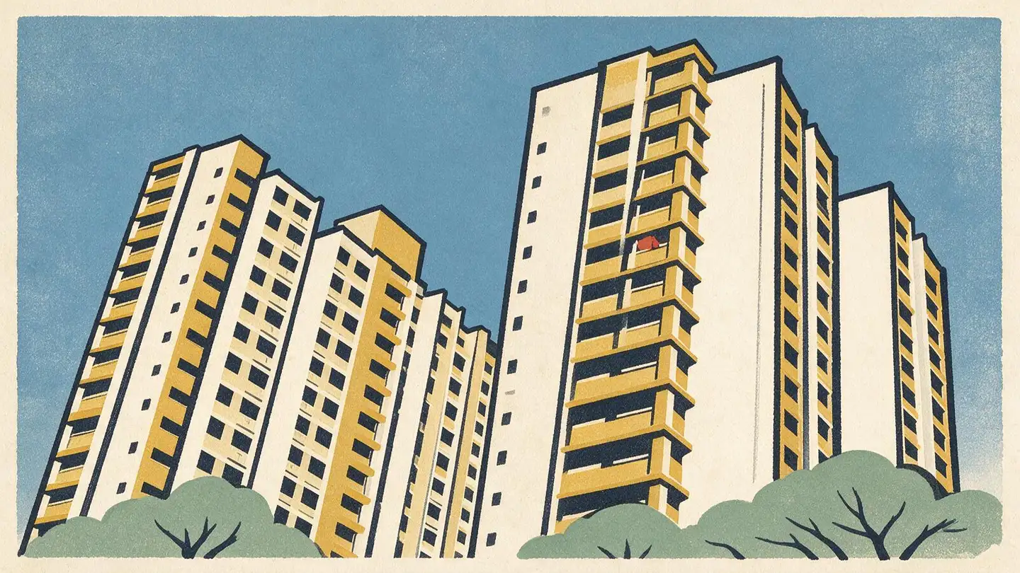 Illustration of HDB public housing blocks in Clementi, Singapore