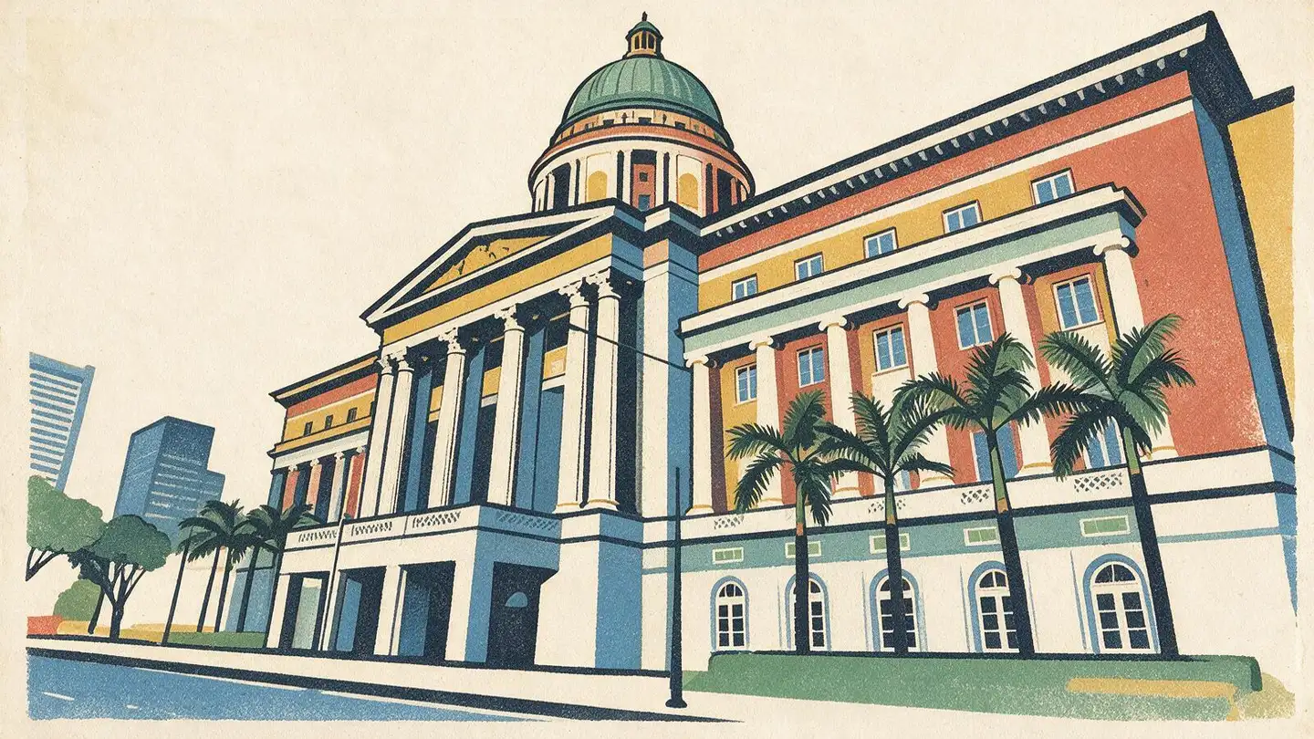 Illustration of residential streetscape around High Street, Singapore