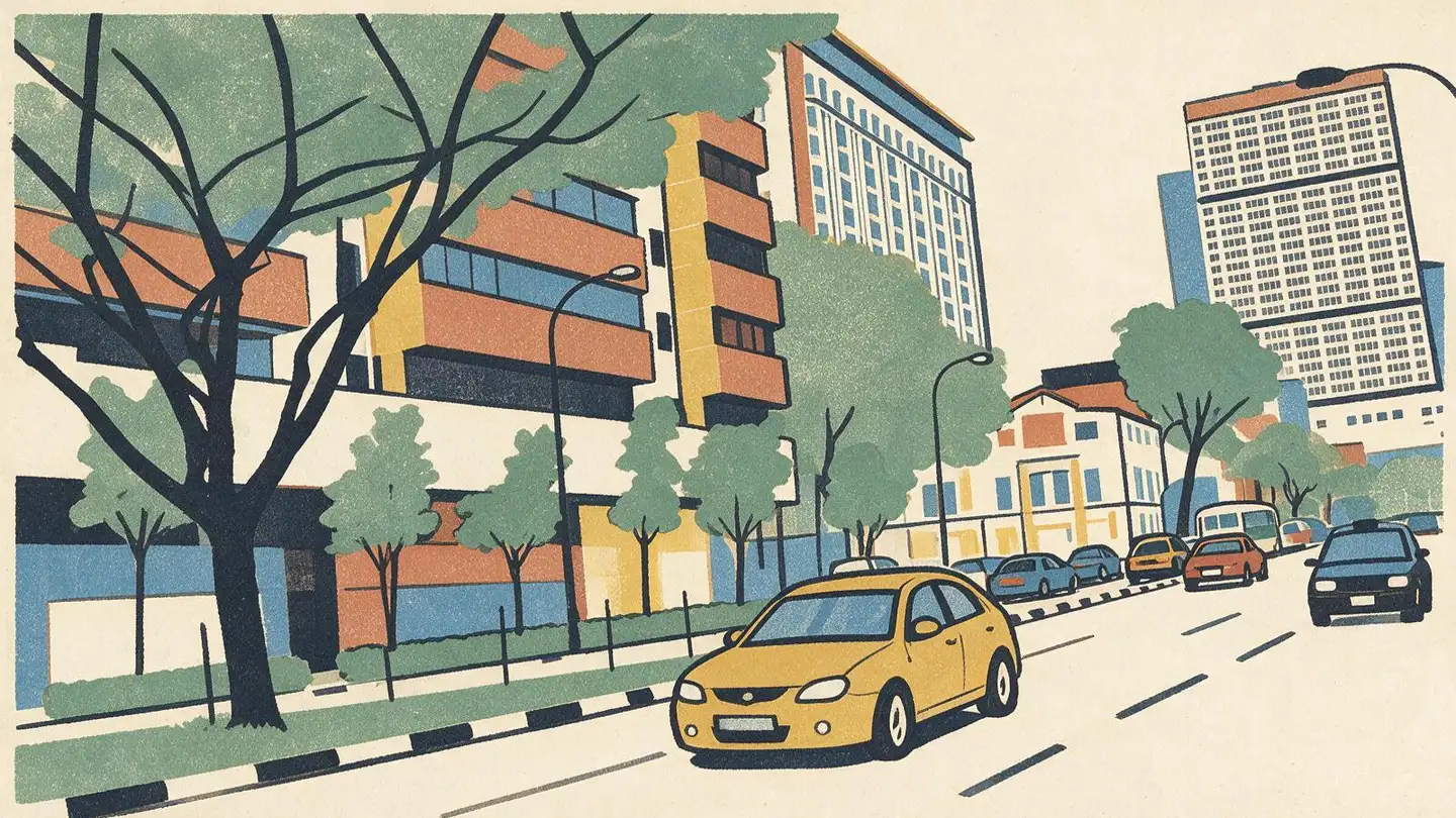 Illustration of residential streetscape around Middle Road, Singapore