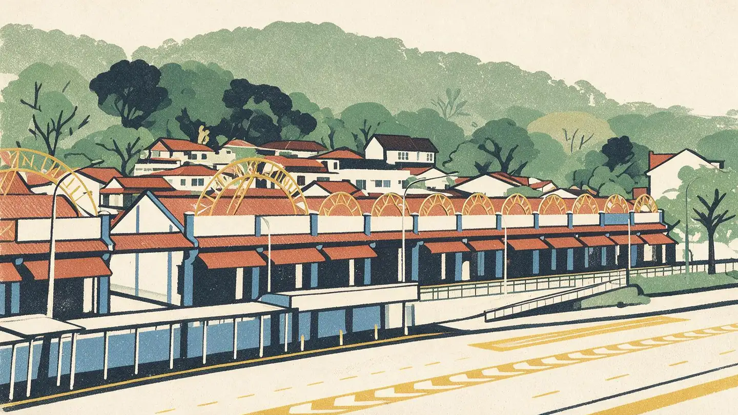 Illustration of residential streetscape around Bukit Timah, Singapore