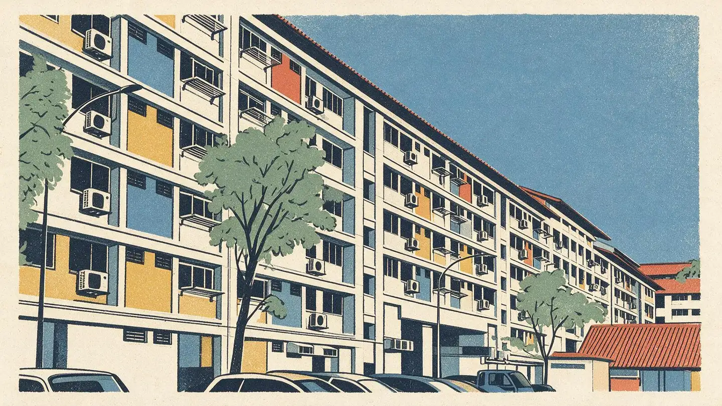 Illustration of residential streetscape around Bishan, Singapore