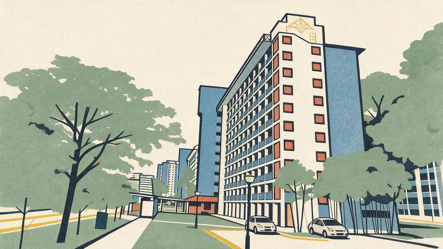 Illustration of HDB public housing blocks in Geylang, Singapore