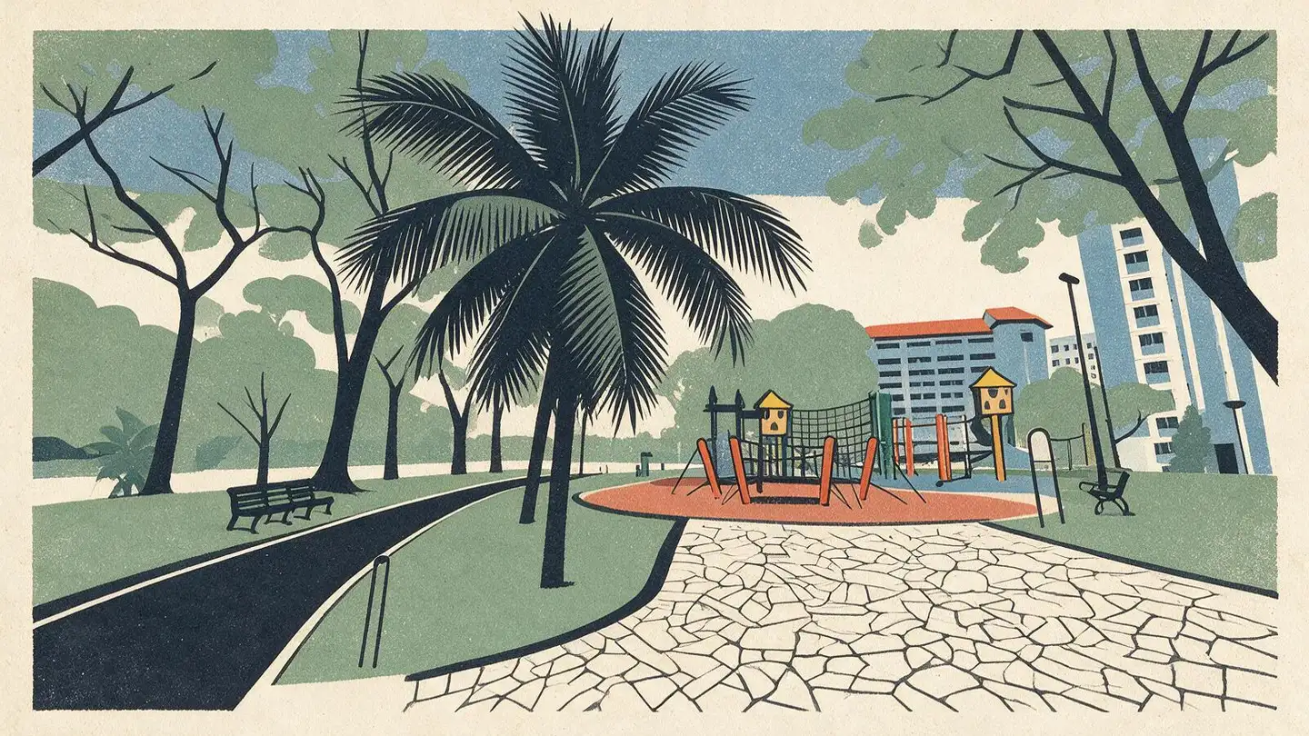 Illustration of HDB public housing blocks in Jurong East, Singapore