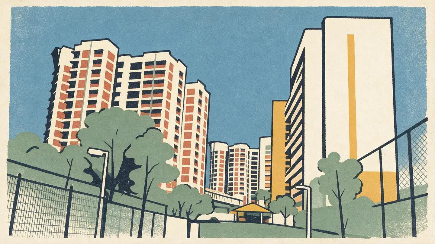 Illustration of HDB public housing blocks in Jurong West, Singapore