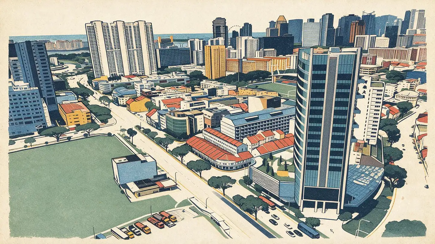 Illustration of HDB public housing blocks in Kallang/whampoa, Singapore