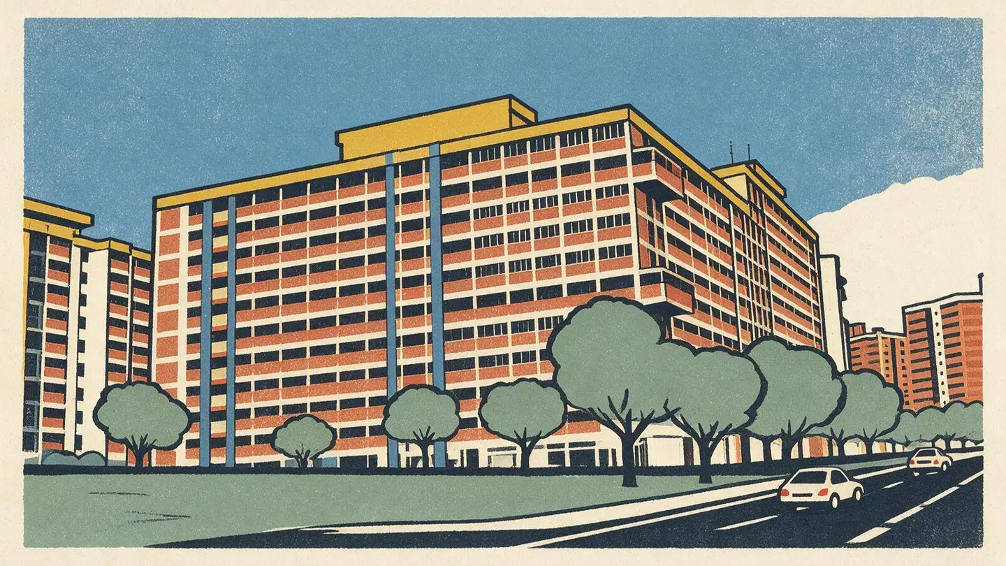 Illustration of HDB public housing blocks in Tampines, Singapore
