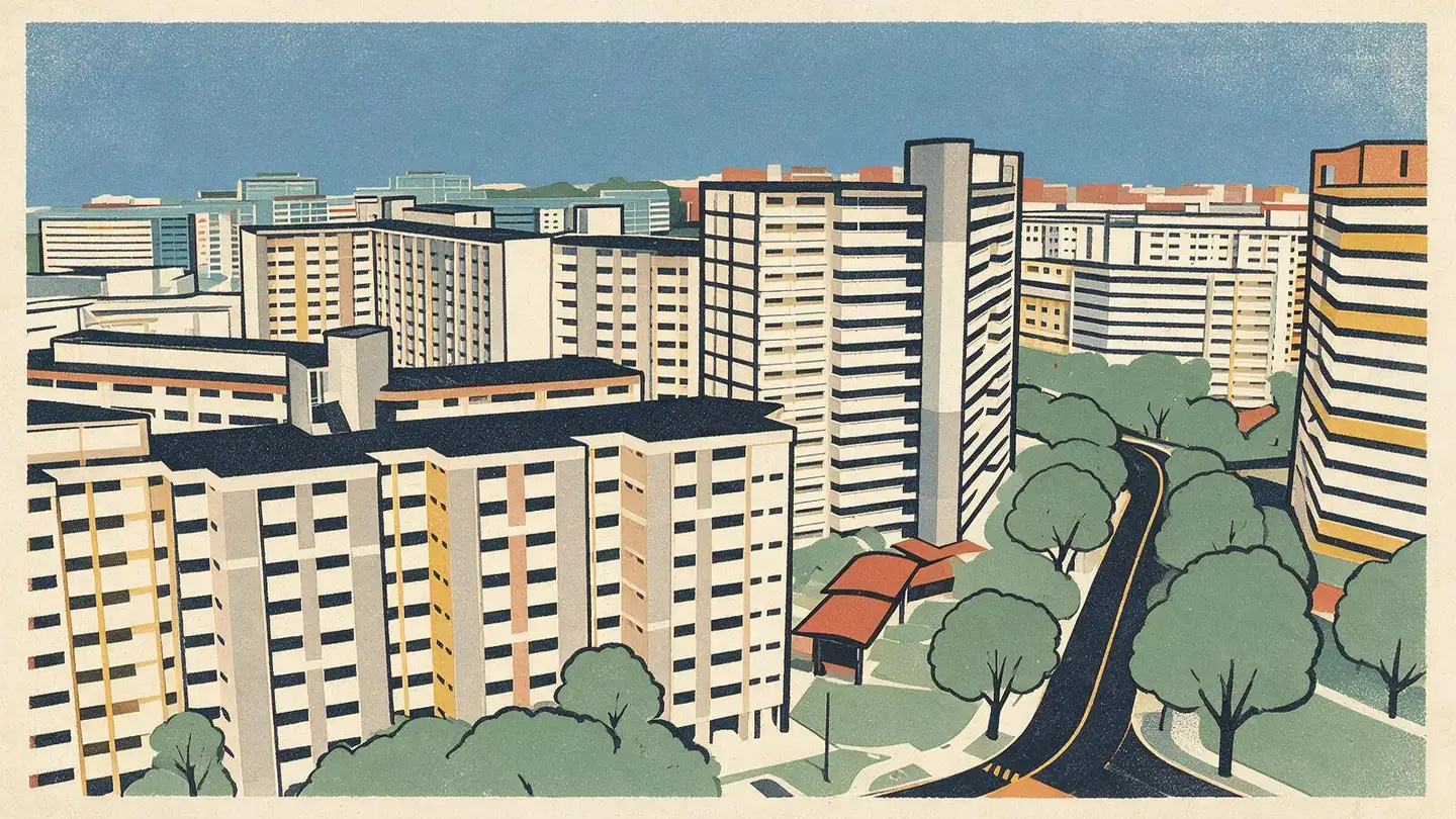 Illustration of HDB public housing blocks in Yishun, Singapore